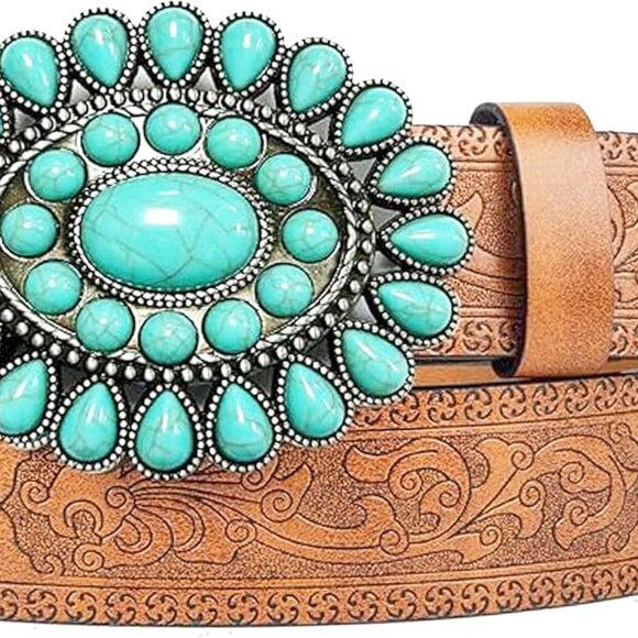 Women Western-Turquoise-Belt Embossed-PU-Leather-Cowgirl-Belt Applies-Jeans-Pant - Picture 8 of 9